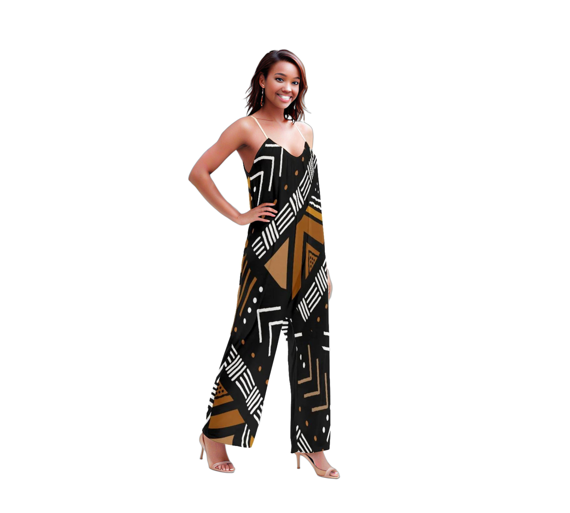 Lightweight African Bogolan Inspired Women's Jumpsuit - Comfortable and Stylish -  Not Mud Cloth Material
