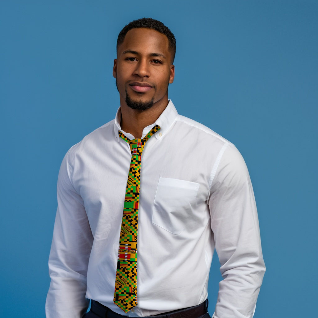Printed Neck Tie with African Kente Cloth Pattern Design - Perfect Men's Gift - Not Kente Cloth Material
