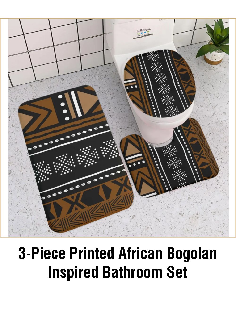 3-Piece Printed African Bogolan Inspired Bathroom Set