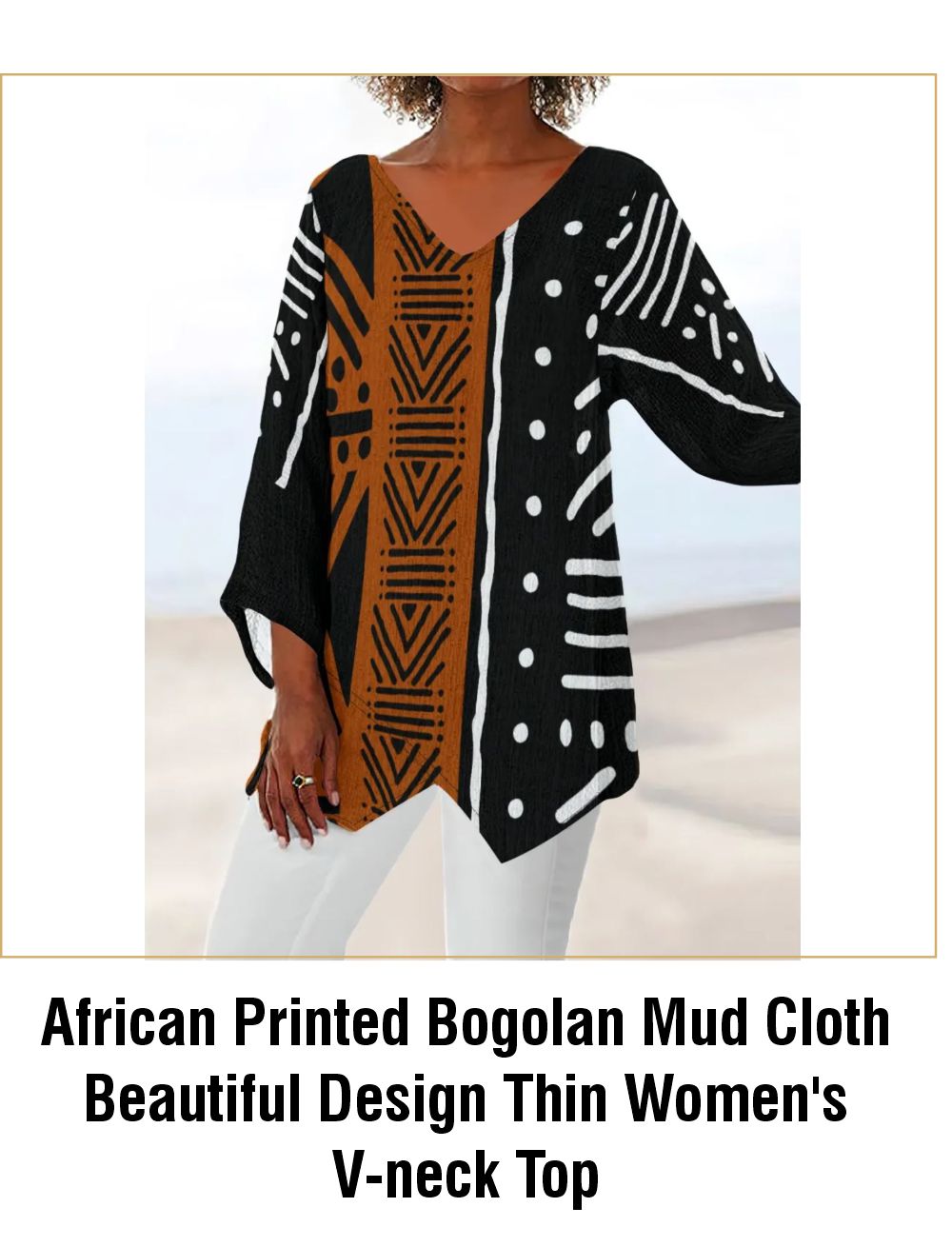 African Printed Bogolan Mud Cloth Beautiful Design Thin Women's V-neck Top - Not Mud Cloth Material