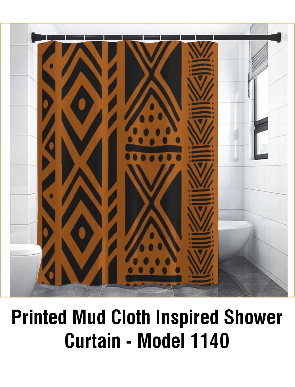 Printed Mud Cloth Inspired Shower Curtain - Model 1140