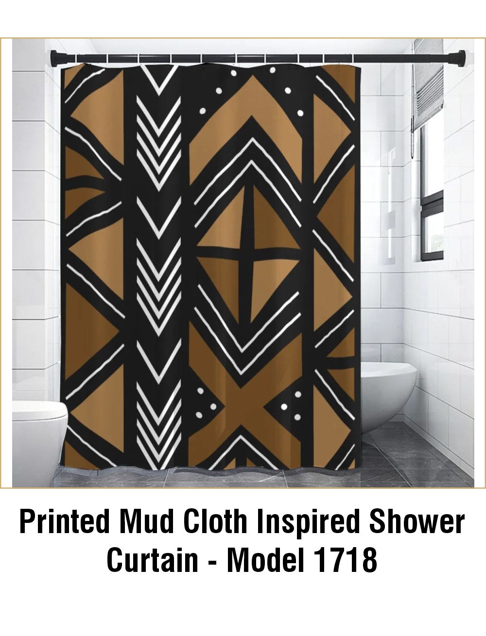 Printed Mud Cloth Inspired Shower Curtain - Model 1718