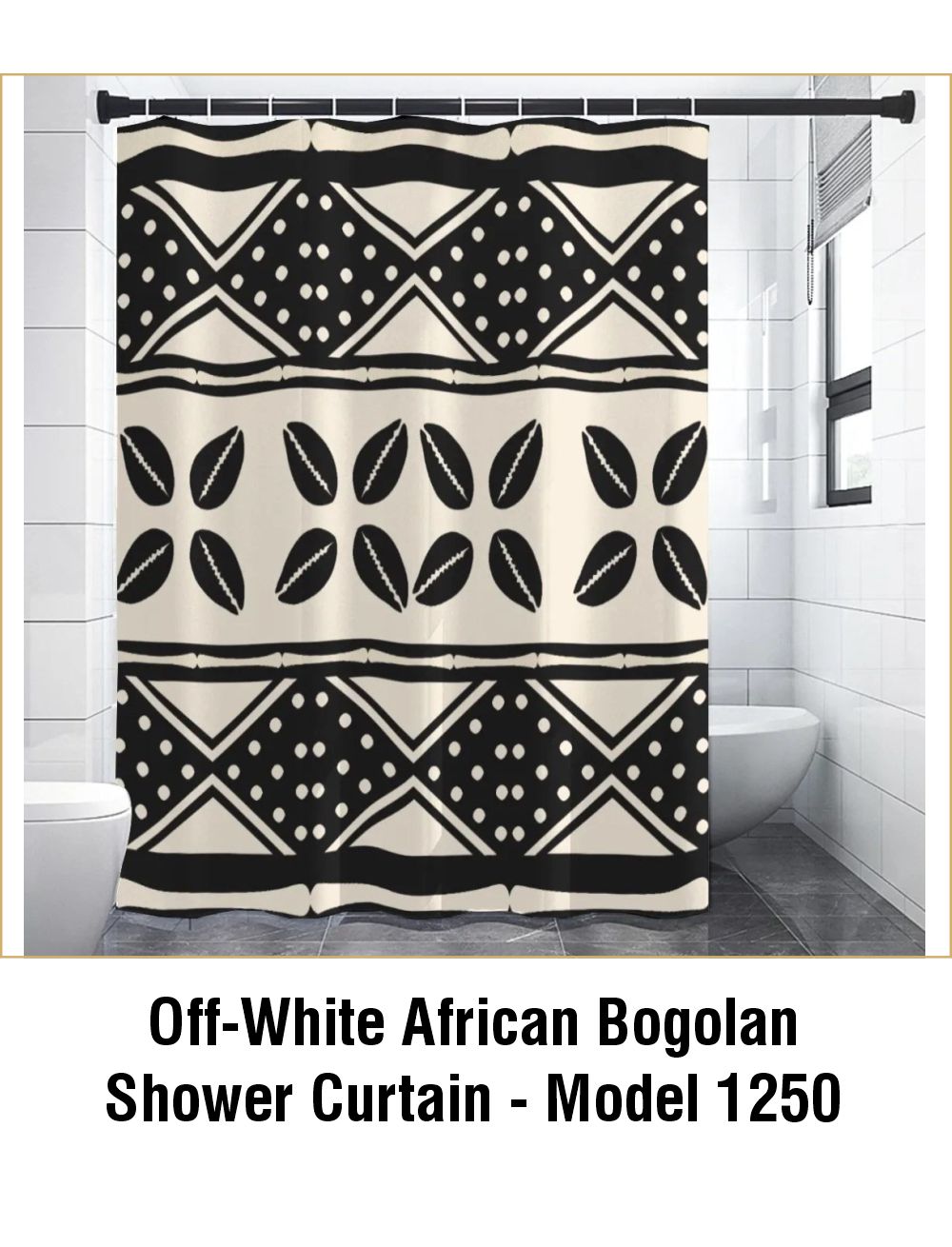 Off-White African Bogolan Shower Curtain - Model 1250