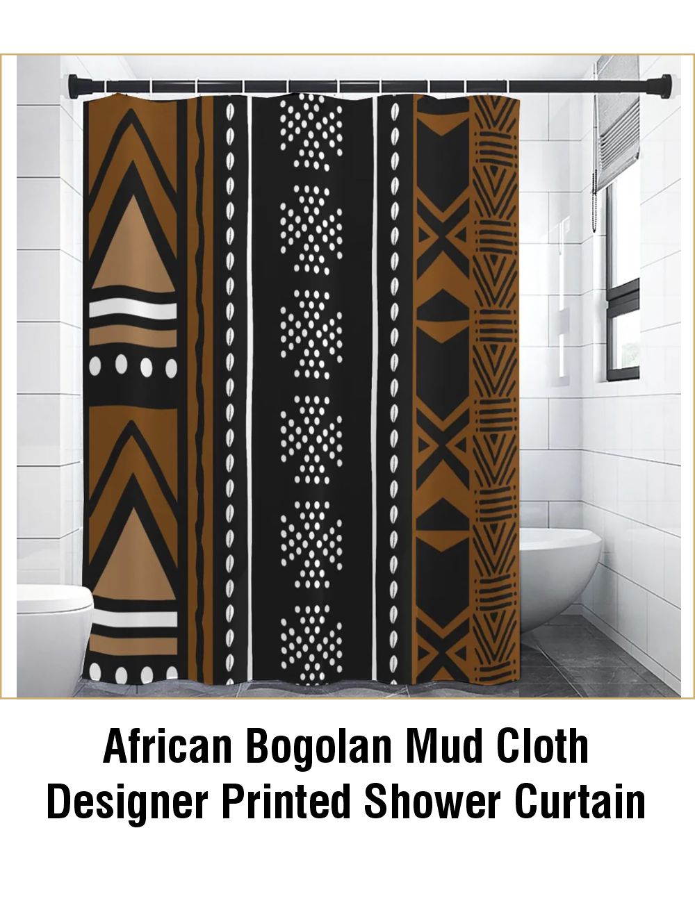African Bogolan Mud Cloth Designer Printed Shower Curtain