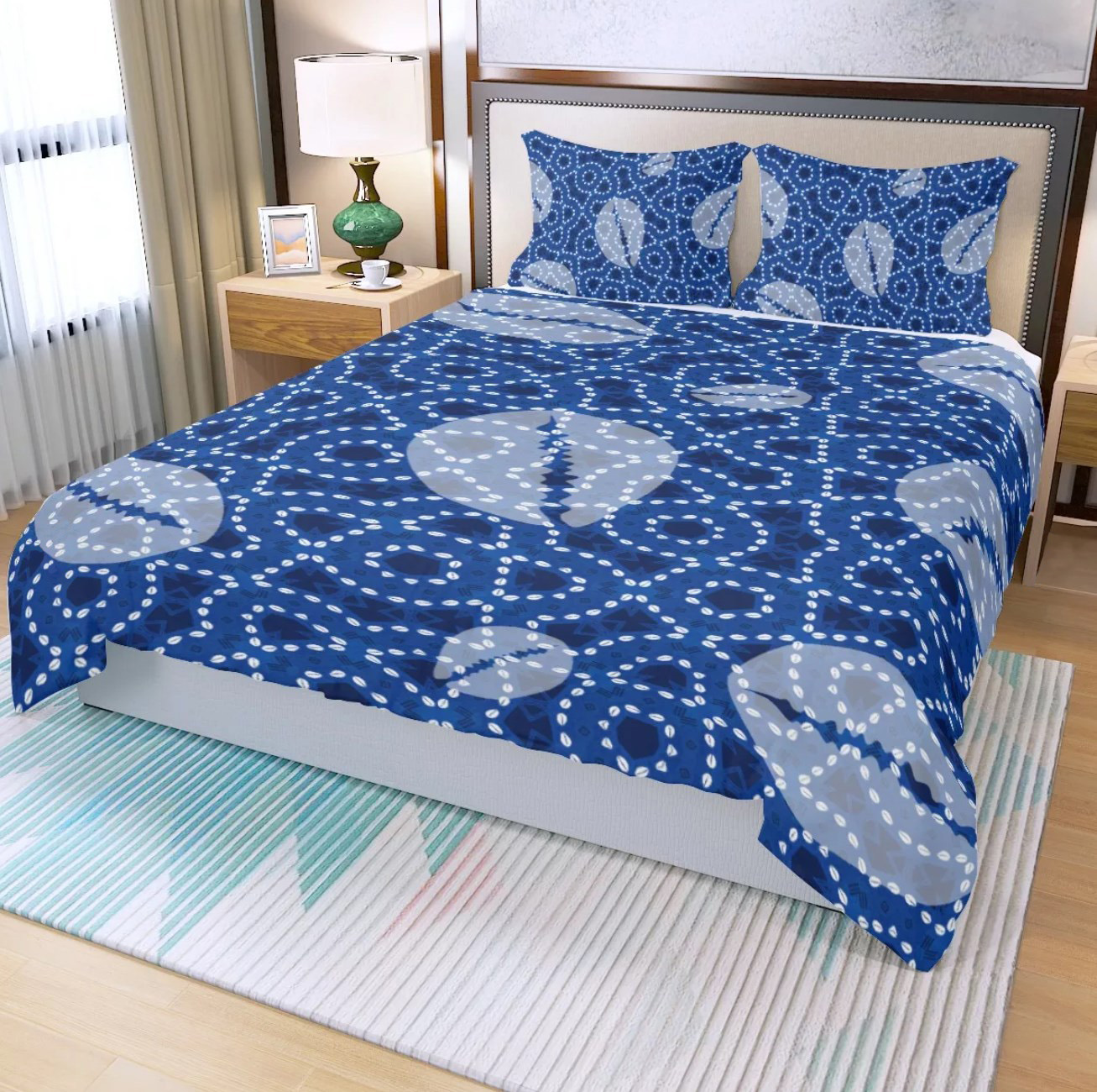 3 Piece Printed Blue African Inspired Duvet Cover and Pillow Cases