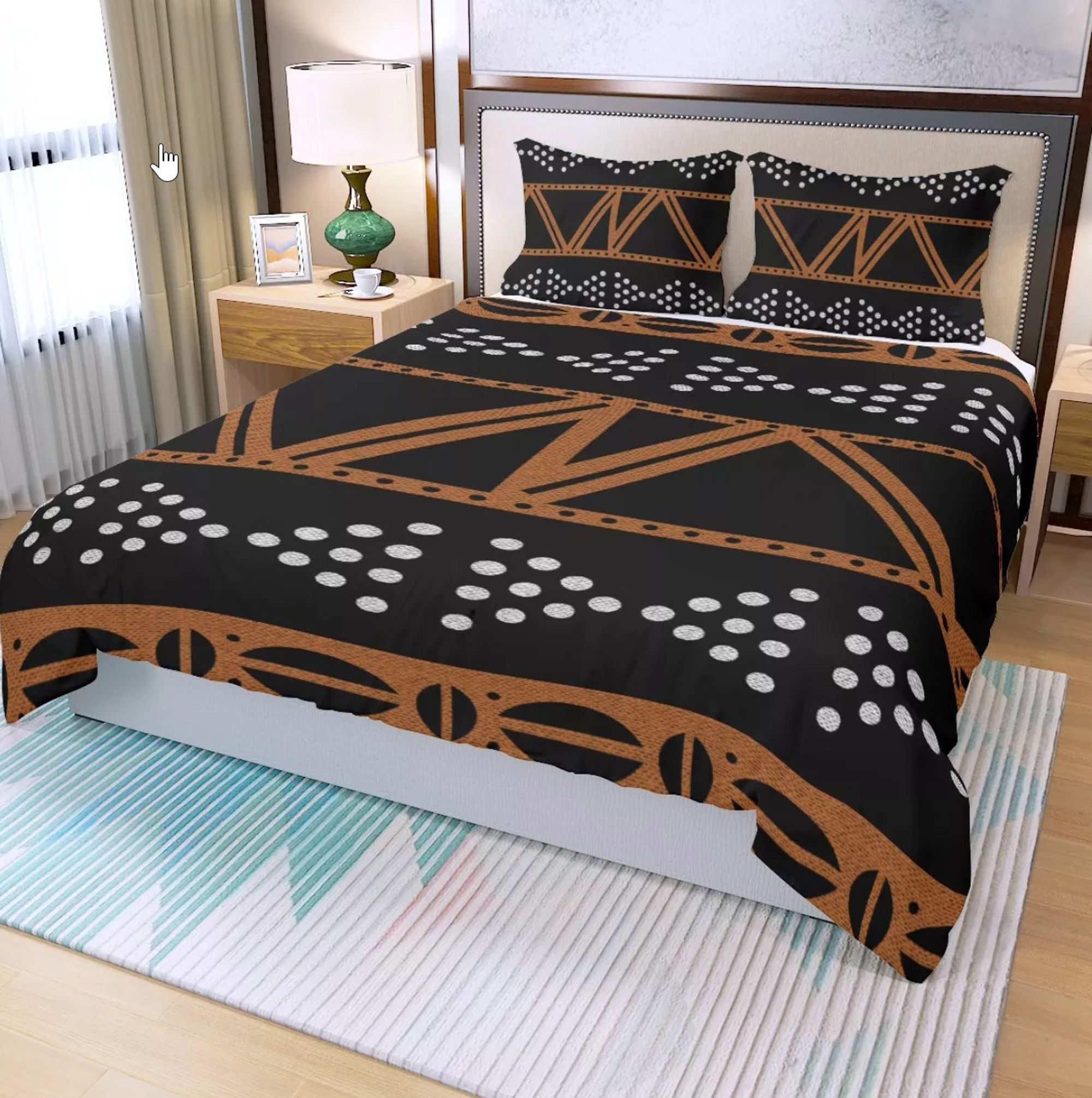 3 Piece Printed African Bogolan Mud Cloth Inspired Duvet Cover and Pillow Cases - Not Mud Cloth Material