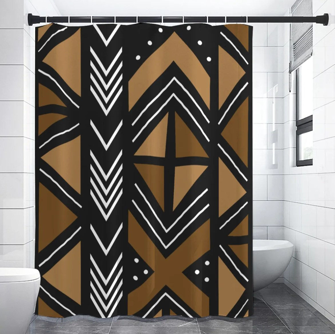 Printed Mud Cloth Inspired Shower Curtain - Model 1718