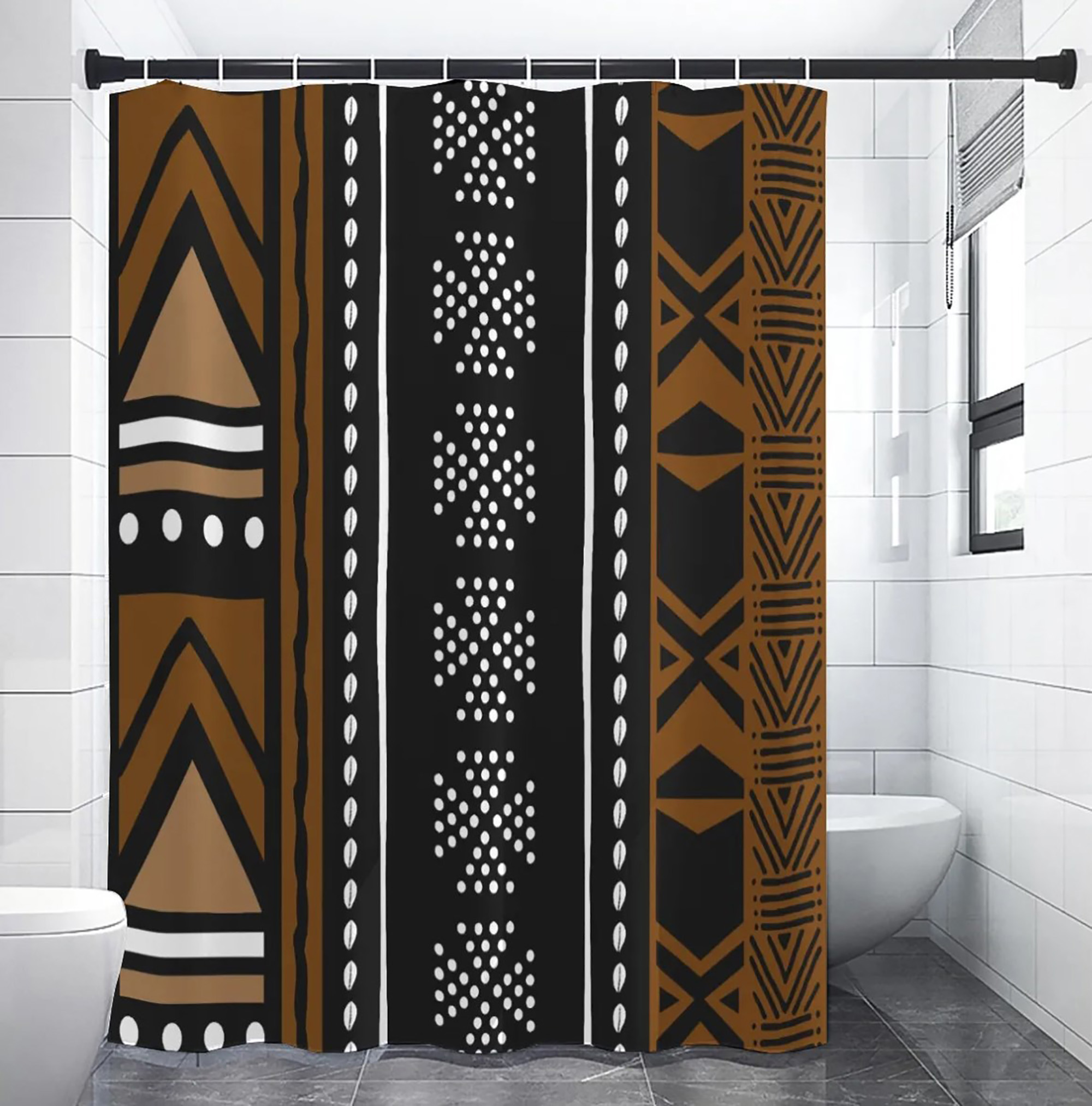 African Bogolan Mud Cloth Designer Printed Shower Curtain